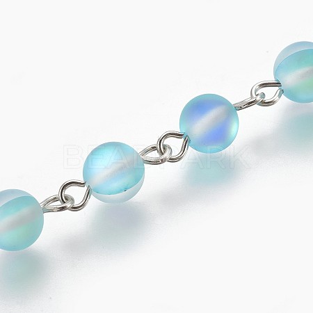 Handmade Synthetical Moonstone Beads Chains AJEW-JB00451-03-1