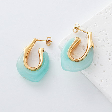 304 Stainless Steel & Resin Stud Earrings GJ4743-7-1