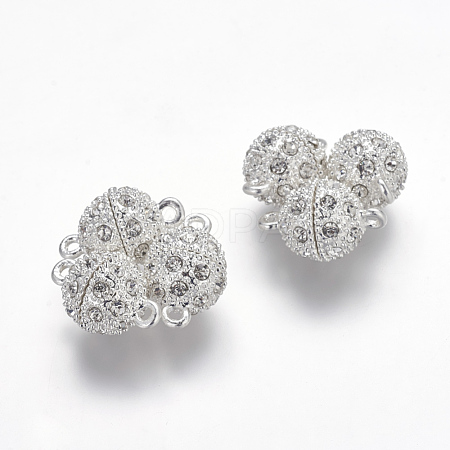 Alloy Rhinestone Magnetic Clasps with Loops X-RB-H116-3-S-1-1
