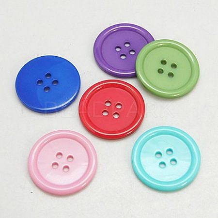 Mixed Dyed Resin Flat Round Buttons X-RESI-D030-13mm-M-1