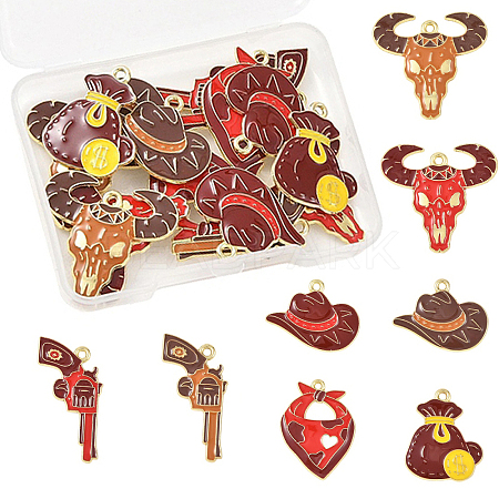 16Pcs 8 Styles West Cowboy Alloy Enamel Pendants ENAM-YW0009-30-1