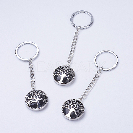 Natural Dyed & Heated Black Agate Keychain KEYC-E023-02G-1