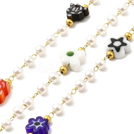 Handmade Flower and Glass Pearl Beaded Chains CHS-I019-07G-1
