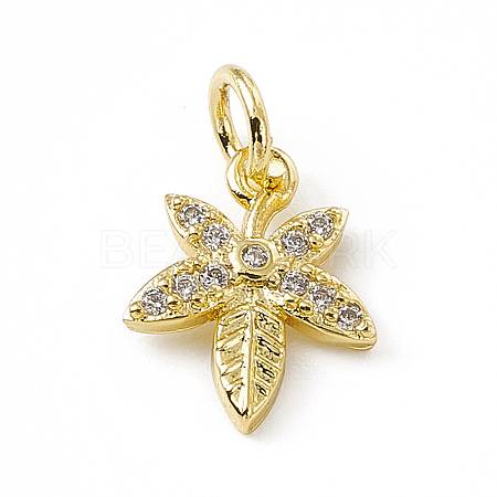 Brass Micro Pave Clear Cubic Zirconia Leaf Charms ZIRC-F132-42G-1