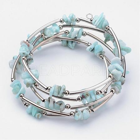 Natural Larimar Beaded Wrap Bracelets BJEW-JB02682-01-1