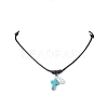 Adjustable Dyed Synthetic Turquoise with Round Plastic Imitation Pearl Cross Pendant Black Waxed Polyester Cord Necklaces for Women NJEW-JN05384-01-2
