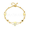 304 Stainless Steel Pave Clear and Black Cubic Zirconia & Natural White Shell Heart Pendant Double Layer Anklets for Women FS-WG8082B-01-5
