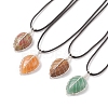 4Pcs 4 Style Natural Mixed Gemstone Leaf Cage Pendant Necklaces Set with Waxed Cords for Women NJEW-TA00035-1