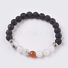 Natural Lava and Natural Mixed Stone Beads Stretch Bracelets BJEW-JB03736-3
