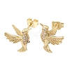 Hummingbird Brass Micro Pave Clear Cubic Zirconia Stud Earrings EJEW-L311-02G-4