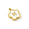Golden Tone Stainless Steel Pave White Shell Letter Flower Charms PW-WGC5230-08-1