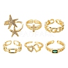 6Pcs 6 Styles Adjustable Brass Micro Pave Clear Cubic Zirconia Cuff Rings RJEW-LS0001-19G-2