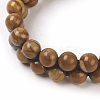 Adjustable Natural Petrified Wood Braided Bead Bracelets BJEW-E351-01H-4