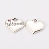 Wedding Theme Antique Silver Tone Tibetan Style Heart with Bridesmaid Rhinestone Charms X-TIBEP-N005-04D-1