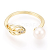 Natural Pearl Open Cuff  Ring Micro Pave Clear Cubic Zirconia PEAR-N022-C05-2