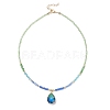 2Pcs 2 Styles Blue K9 Glass Teardrop Heart Pendant Electroplated Glass Faceted Rondelle Beaded Necklaces NJEW-JN05751-5