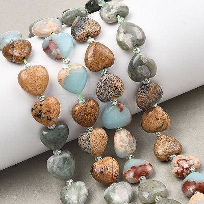 Gradient Color Synthetic Shoushan Stone & Natural Labradorite & Picture Jasper & Peace Jade & Chinese Southern Jade Beads Strands G-B185-A09-1
