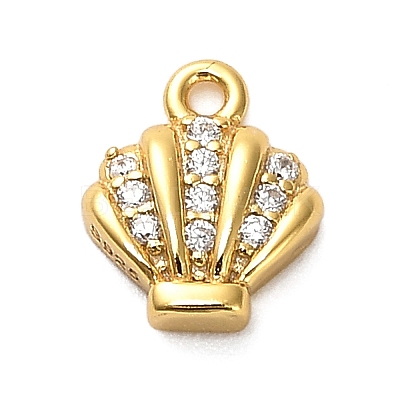 925 Sterling Silver Micro Pave Clear Cubic Zirconia Shell Shaped Charms STER-U009-09G-01-1