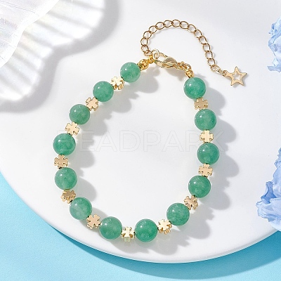 Natural Green Aventurine & Brass Beaded Bracelets for Women BJEW-JB12942-01-1