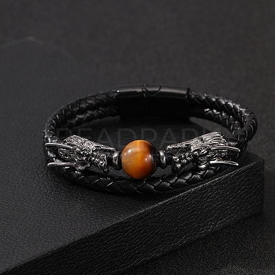 Black PU Leather Cord Braided Bracelets PW-WG503E5-03-1