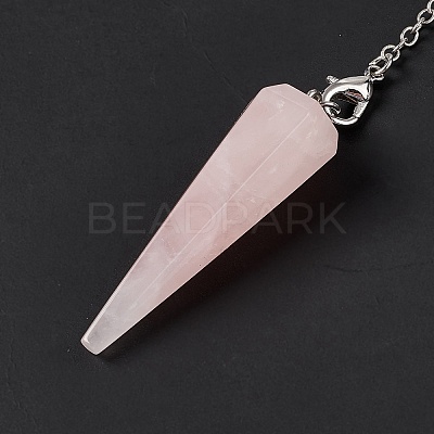 Natural Rose Quartz Hexagonal Pointed Cone Dowsing Pendulum Pendants G-G983-05P-02-1