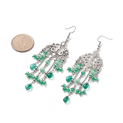 Glass Teardrop Tassel Chandelier Earrings EJEW-TA00184-01-1