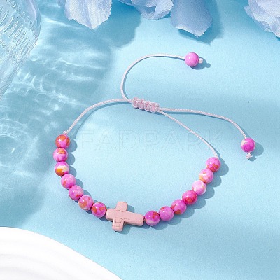 Synthetic Ocean White Jade Braided Beaded Bracelets BJEW-JB11016-05-1