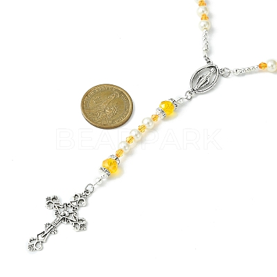 Glass Pearl Rosary Bead Necklace NJEW-TA00082-04-1