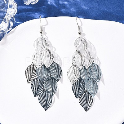 430 Stainless Steel Leaf Dangle Earrings EJEW-A137-08P-03-1
