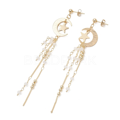 304 Stainless Steel & Brass Dangle Stud Earrings EJEW-TA00807-1