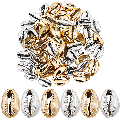 80Pcs 2 Colors Electroplated Natural Cowrie Shell Beads BSHE-PA0001-06-1