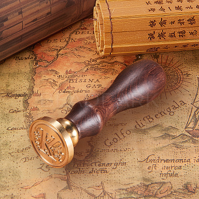 DIY Letter Scrapbook Brass Wax Seal Stamps and Wood Handle Sets AJEW-PH0010-K-1