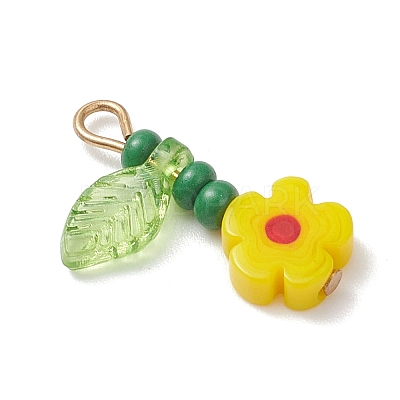 6Pcs 304 Stainless Steel Glass Beaded Flower Pendants PALLOY-MZ01117-1