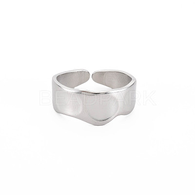 Non-Tarnish 304 Stainless Steel Flat Round Open Cuff Ring for Women RJEW-S405-188P-1