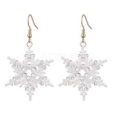 304 Stainless Steel Glass Seed Beads Snowflake Dangle Earrings EJEW-MZ00537-02-1