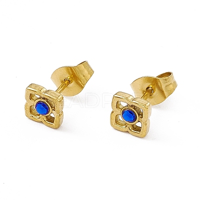 Capri Blue Rhinestone Square Stud Earrings EJEW-P212-25G-1