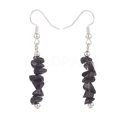 Natural Obsidian Chips Beaded Jewelry Set SJEW-JS01232-01-1