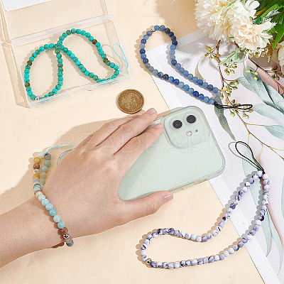 4Pcs 4 Style Round Acrylic Beads & Natural Gemstone Phone Hand Strap Chains FIND-AR0003-89-1