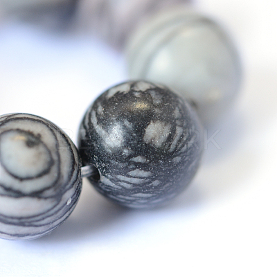 Natural Black Silk Stone/Netstone Round Bead Strands X-G-E334-10mm-05-1