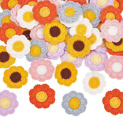 60Pcs 6 Colors Two Tone Polyester Knitted Appliques PATC-FG0001-75-1