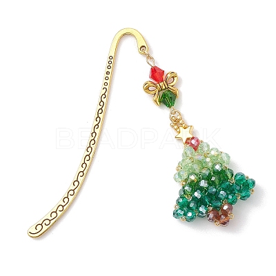 Glass Christmas Tree Charms Bookmarks AJEW-MZ00006-1