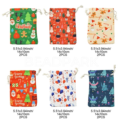 12Pcs 6 Styles Christmas Theme Cloth Printed Storage Bags ABAG-FS0001-09-1