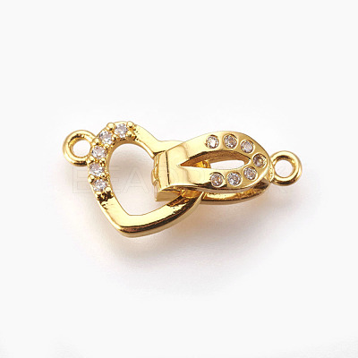 Brass Micro Pave Cubic Zirconia Fold Over Clasps KK-P164-09G-1