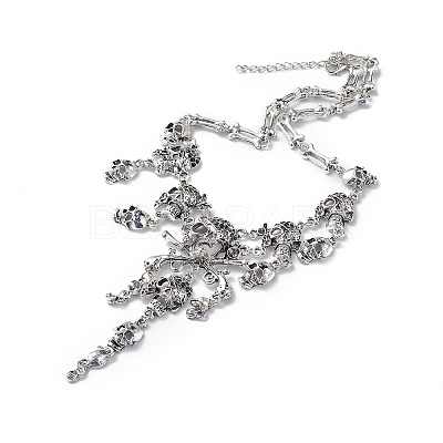 Alloy Skull Bib Necklace LS-NJEW-L175-01AS-1