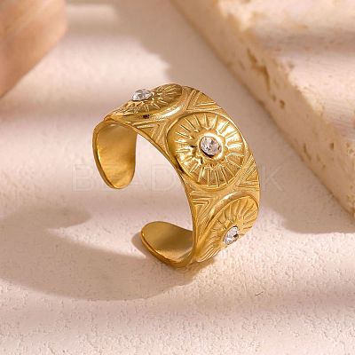 304 Stainless Steel Rhinestone Open Cuff Rings WG2F424-01-1
