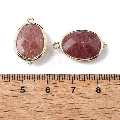 Natural Strawberry Quartz Faceted Oval Connector Charms G-H323-02G-01-1
