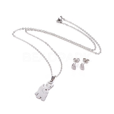 Tarnish Resistant 304 Stainless Steel Puppy Jewelry Sets SJEW-F208-06P-1