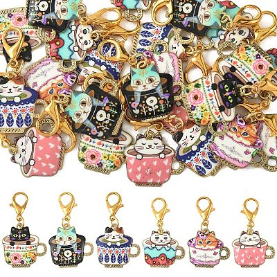 24Pcs 6 Styles Printed Alloy Enamel Pendant Decorations HJEW-YW00247-1