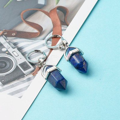 Bullet Natural Mixed Stone Pendant Hoop Earrings for Girl Women EJEW-JE04636-1