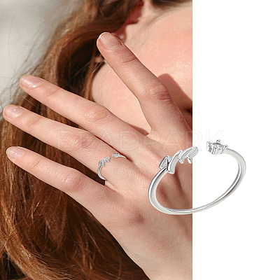 1Pc Letter Brass Rhinestone Open Cuff Rings for Women AJEW-LP0004-47M-S-1